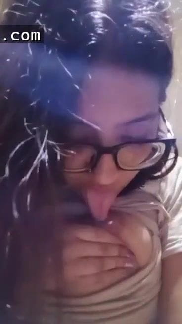 Chasmis girl sucking her boobs like crazy