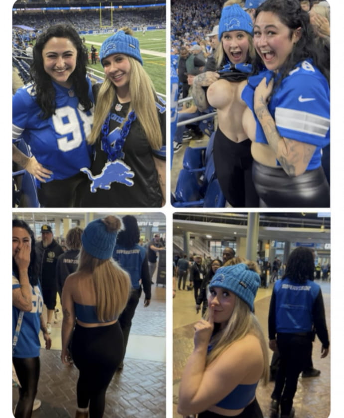 Viral Detroit Lions Bimbo Fans flashing NFL Crowd her Huge Tits gets Kicked Out - Main Image